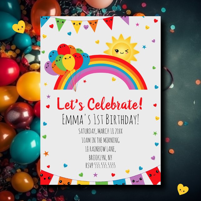 Colorful Kawaii Kids Rainbow Birthday Party Einladung (Von Creator hochgeladen)