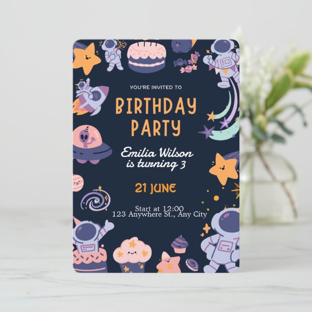 Colorful Kids Birthday Party Design – Fun  Einladung (Stehend Vorderseite)
