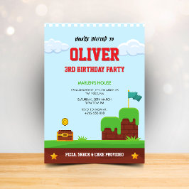 Colorful kids video game birthday invitation einladung