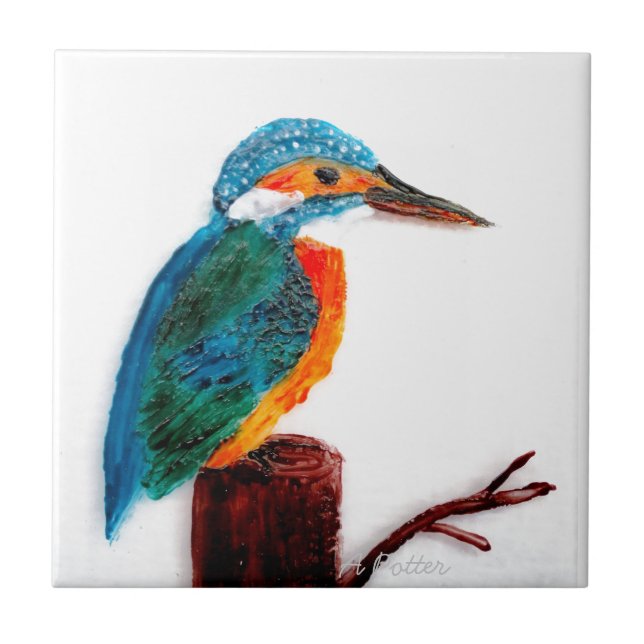 Colorful Kingfisher Bird Art Fliese (Vorderseite)