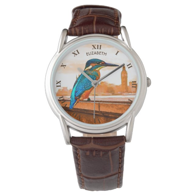 Colorful Kingfisher Bird With London Skyline Armbanduhr (Vorderseite)