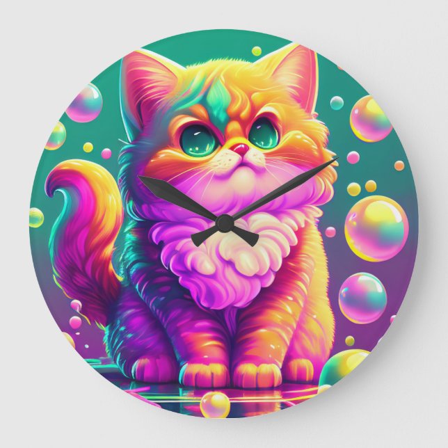 Colorful Kitten Große Wanduhr (Vorderseite)
