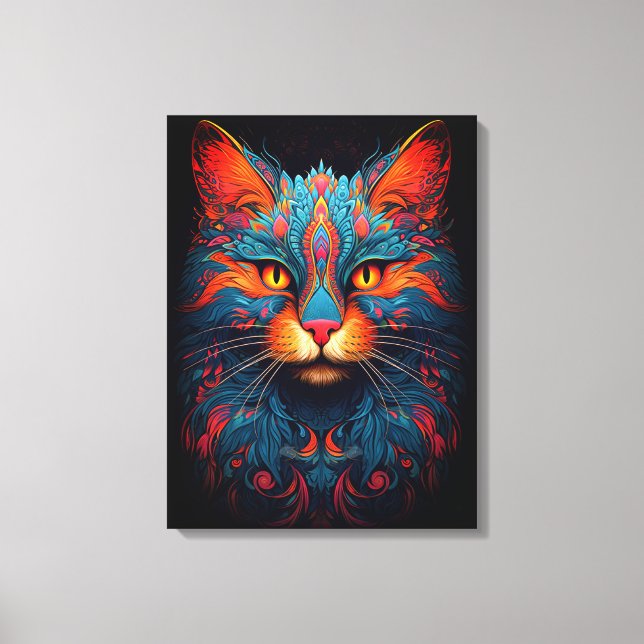 Colorful Kitty Cat Animal Psychedelic Fantasy Art Leinwanddruck (Vorderseite)