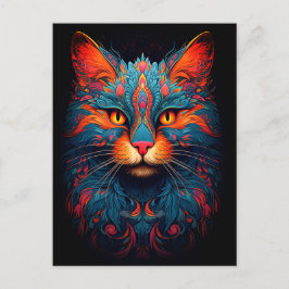 Colorful Kitty Cat Animal Psychedelic Fantasy Art Postkarte