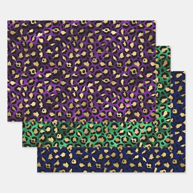 Colorful Leopard Print Design with Gold Accents  Geschenkpapier Set (Set)