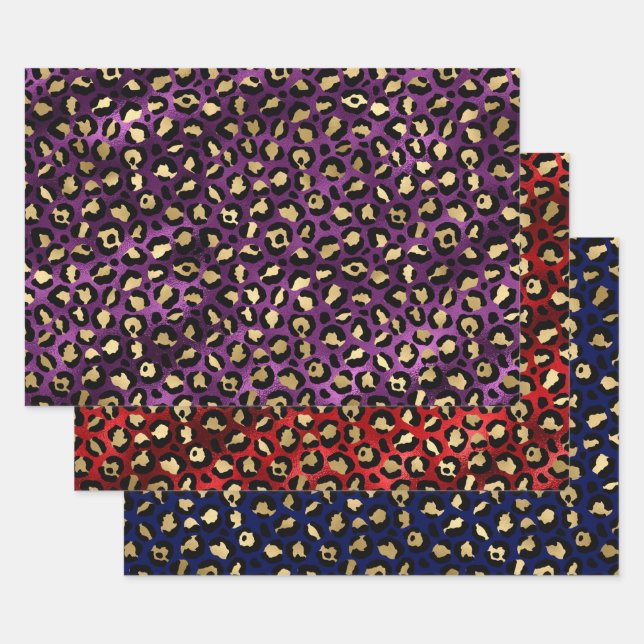 Colorful Leopard Print Design with Gold Accents  Geschenkpapier Set (Set)