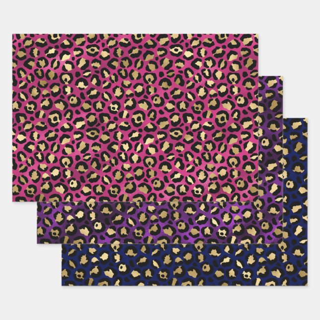 Colorful Leopard Print Design with Gold Accents  Geschenkpapier Set (Set)