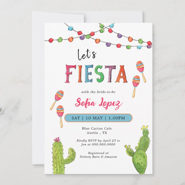 Colorful Lets's Fiesta Bridal Shower Invitation (Devant)