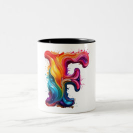 Colorful Liquid Letter "F" Mug – Vibrant 3D Paint  Zweifarbige Tasse
