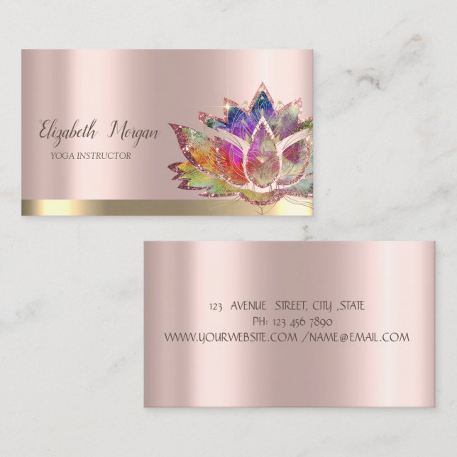 Colorful Lotus Flower Rose Gold Yoga  Visitenkarte (Vorne/Hinten)