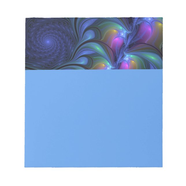 Colorful Luminous Abstract Blue Pink Green Fractal Notizblock (Vorderseite)