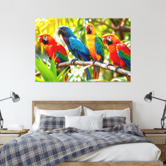 Colorful Macaw Parrots Bird Art Leinwanddruck