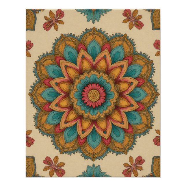 Colorful Mandala Floral Boho Poster (Devant)