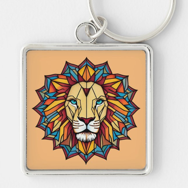 "Colorful Mandala Lion: Geometrisches Kunstdesign" Schlüsselanhänger (Vorne)