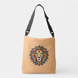 "Colorful Mandala Lion: Geometrisches Kunstdesign" Tragetaschen Mit Langen Trägern