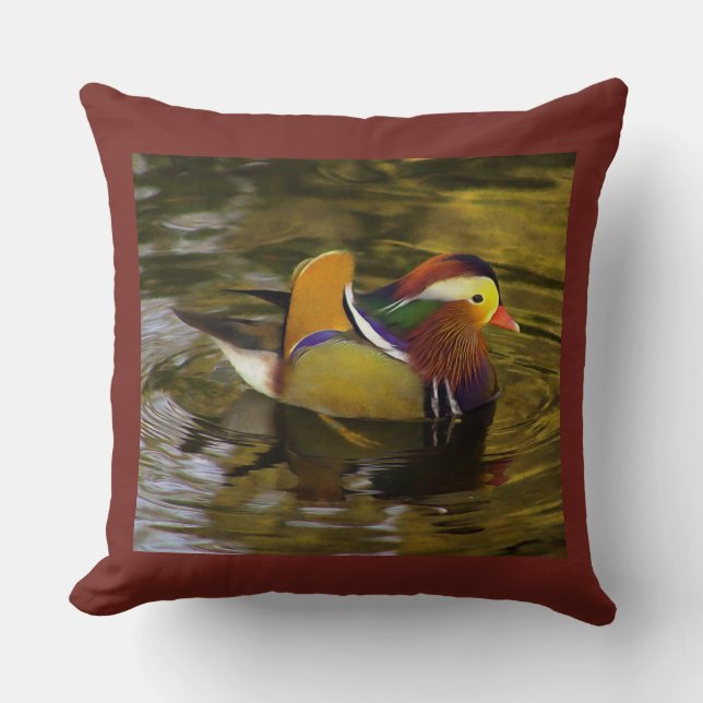 Colorful Mandarin Duck Rust Square Kissen (Vorderseite)