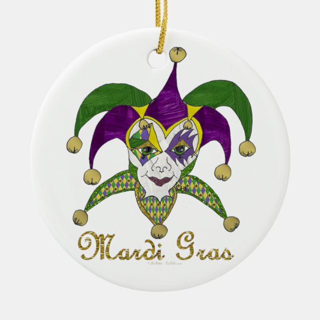 Colorful Mardi Gras Jesters Mask Keramikornament (Vorne)