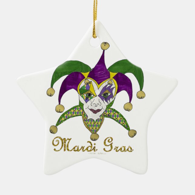 Colorful Mardi Gras Jesters Mask Keramikornament (Vorne)