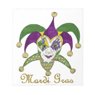 Colorful Mardi Gras Jesters Mask Notizblock