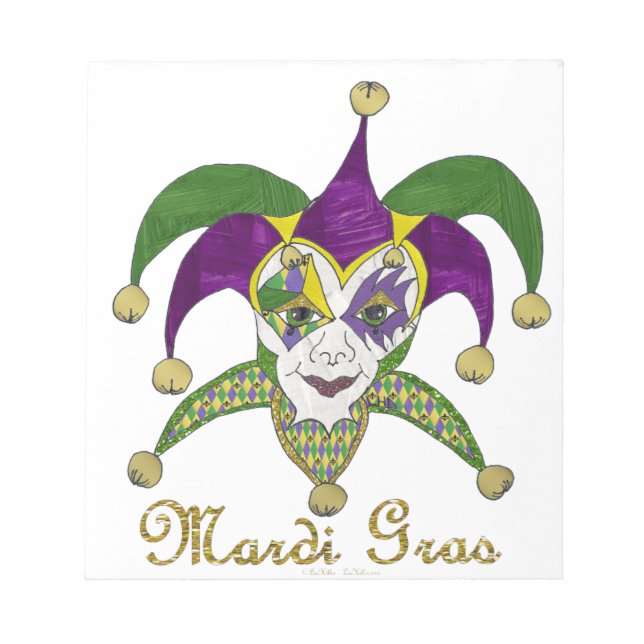 Colorful Mardi Gras Jesters Mask Notizblock (Vorderseite)
