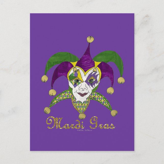 Colorful Mardi Gras Jesters Mask Postkarte (Vorderseite)