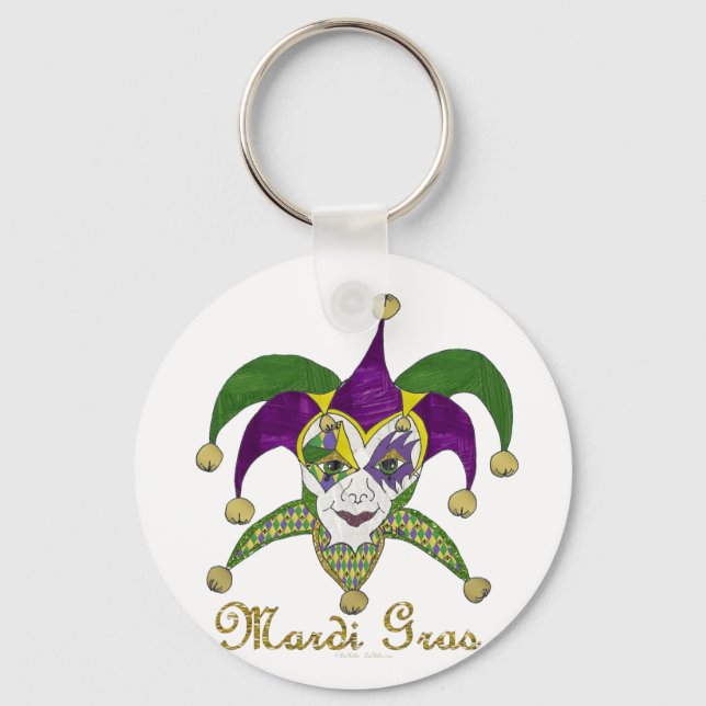 Colorful Mardi Gras Jesters Mask Schlüsselanhänger (Vorderseite)