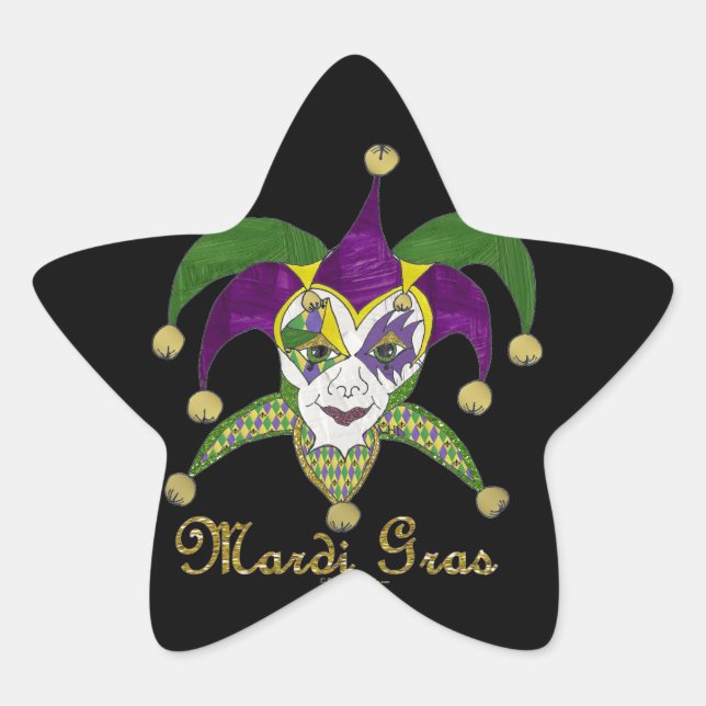 Colorful Mardi Gras Jesters Mask Stern-Aufkleber (Vorderseite)