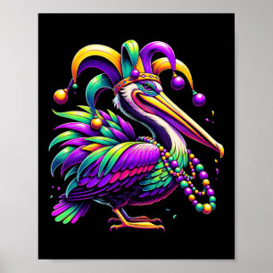 Colorful Mardi Gras Pelican Louisiana Jester Hat B Poster