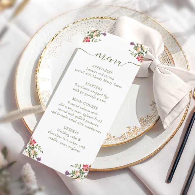 Colorful Meadow Flower Rustic Wedding Menu Card (Von Creator hochgeladen)