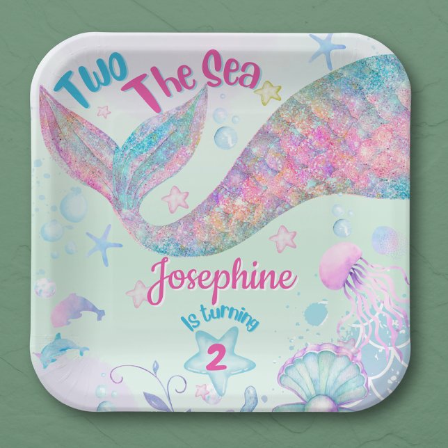 Colorful Mermaid second birthday square Pappteller (Von Creator hochgeladen)