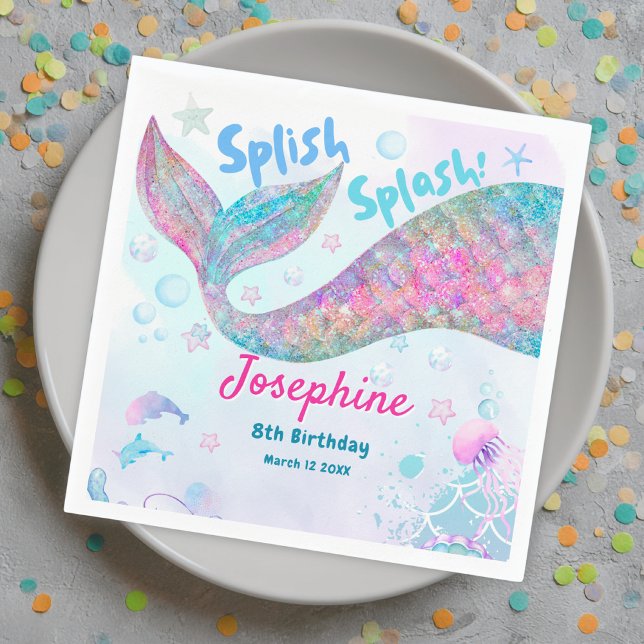 Colorful Mermaid watercolor birthday custom Serviette (Von Creator hochgeladen)