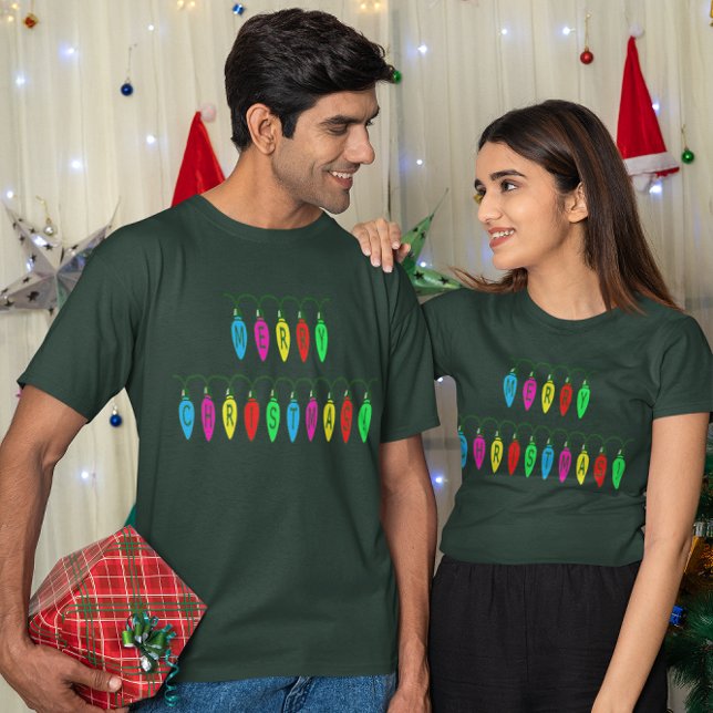 Colorful Merry T-Shirt (Colorful Merry Christmas Lights Font T-Shirt)