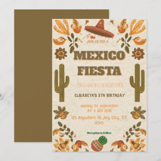 Colorful Mexican Fiesta Birthday  Invitation Einladung