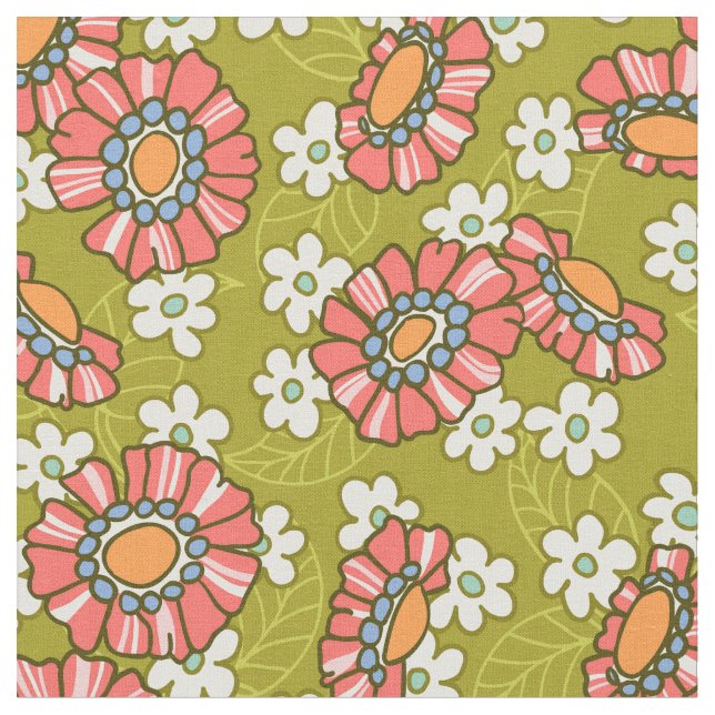 Colorful Midscale Retro Floral Pattern Stoff (Nahaufnahme)