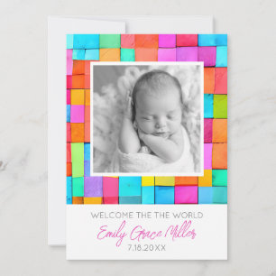 Colorful Modern Art Photo Baby Faire-part