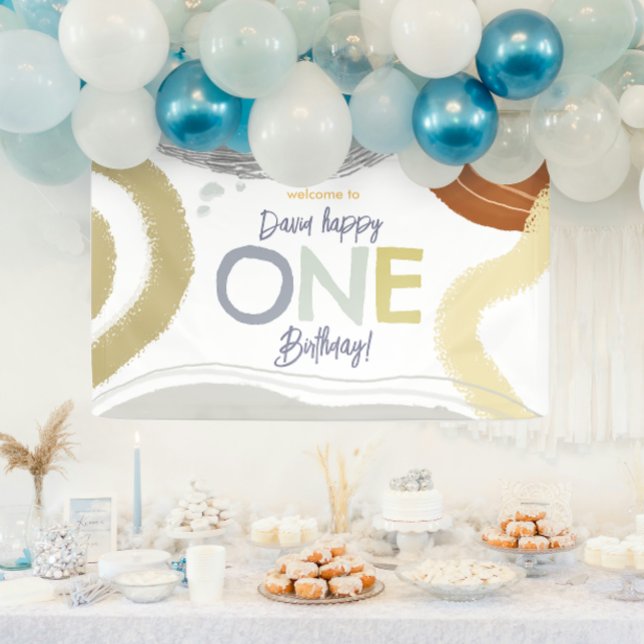 Colorful Modern Happy One Birthday Boy Banner (Von Creator hochgeladen)