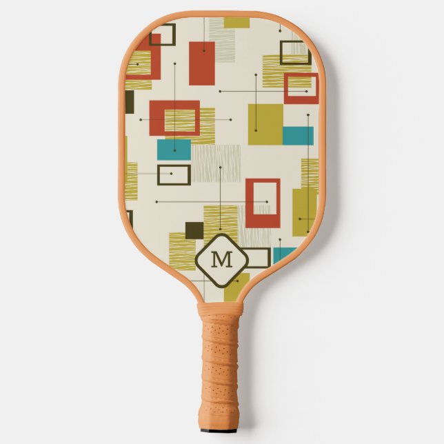 Colorful Modern Mid-Century Geometric Pattern Pickleball Schläger (Rückseite)