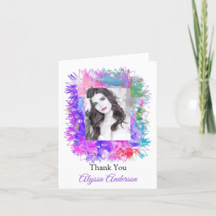 Colorful Moderne Floral Photo Graduation Merci