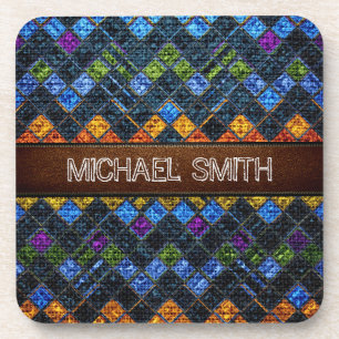 Colorful Mosaic Burlap Elegantes Leder Schauen #9 Untersetzer