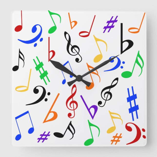 Colorful Music Clock Quadratische Wanduhr (Vorderseite)