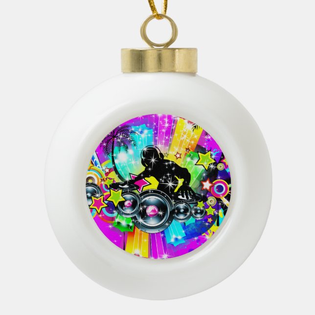 Colorful Music DJ Keramik Kugel-Ornament (Vorderseite)