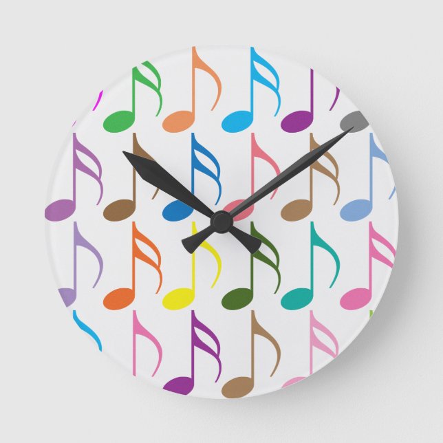Colorful musical notes pattern runde wanduhr (Vorderseite)