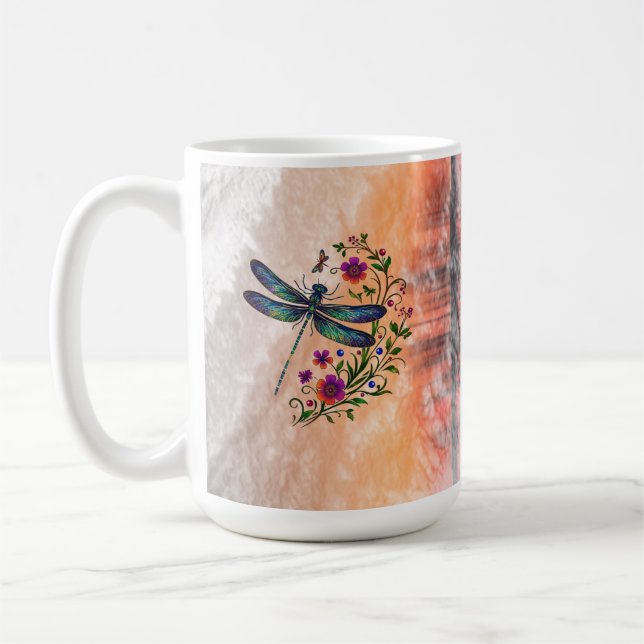 Colorful Nature Vibrant Dragonfly Floral Art  Kaffeetasse (Links)