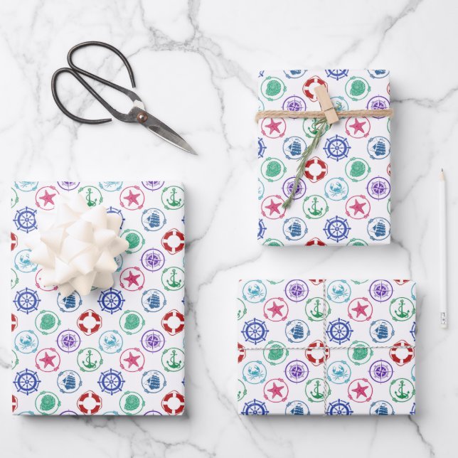 Colorful Nautical Geschenkpapier Set (Vorderseite)
