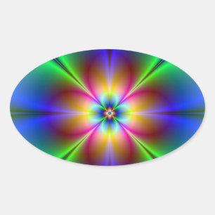 Colorful Neon Daisy Ovaler Aufkleber