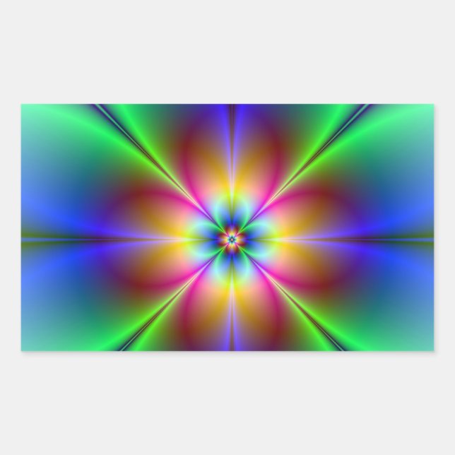 Colorful Neon Daisy Rechteckiger Aufkleber (Vorderseite)