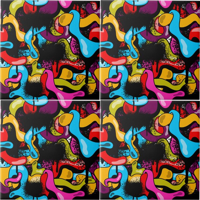 Colorful Neon Graffiti Hip Hop Street Art Fliese (Colorful Neon Graffiti Hip Hop Street Art Ceramic Tile)