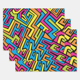 Colorful Neon Graffiti Street Art Pattern Geschenkpapier Set