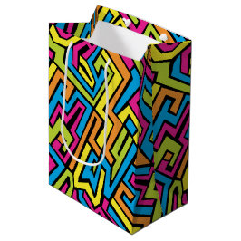 Colorful Neon Graffiti Street Art Pattern Mittlere Geschenktüte