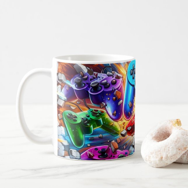 Colorful Neon Joysticks Pattern Kaffeetasse (Mit Donut)